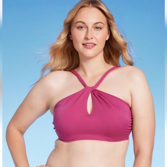 Women's High Neck Braided Strap Bikini Top - Shade & Shore Purple 34DD - Picture 1 of 14